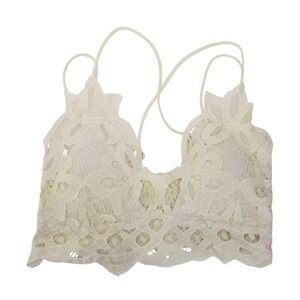 True by Rue21 Ivory Floral Lace Bralette Smocked Back Boho V-Neck Small